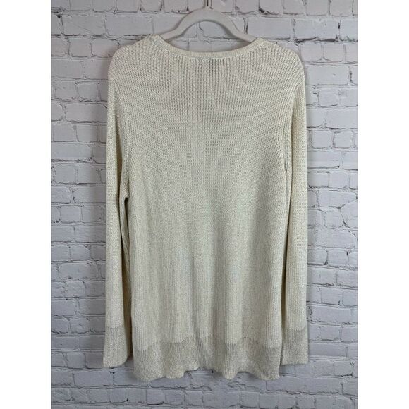 CHAPS white cream gold knit V-neck high-low sweater pullover top viscose size XL - Picture 7 of 8